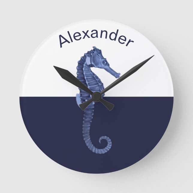Reloj Redondo Mediano Personalizado Nautical Mar Caballo Marina Blue Oce (Anverso)