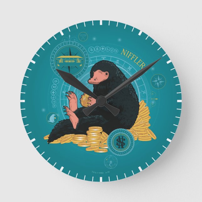 Reloj Redondo Mediano Personalizado NIFFLER™ con monedas de oro (Anverso)