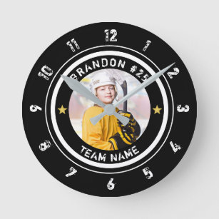 Reloj Redondo Mediano Personalizado Número de jugador de hockey Foto Su 
