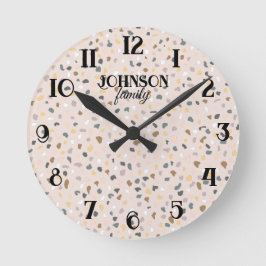 Reloj Redondo Mediano Personalizado Patrón Terrazzo Familia Neutral suav