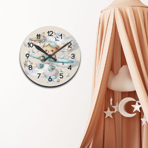 Reloj Redondo Mediano Personalizado Piloto Teddy Bear Nursery