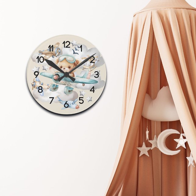 Reloj Redondo Mediano Personalizado Piloto Teddy Bear Nursery (Subido por el creador)