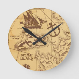 Reloj Redondo Mediano Personalizado Pirate mapa punto de tierra Familia