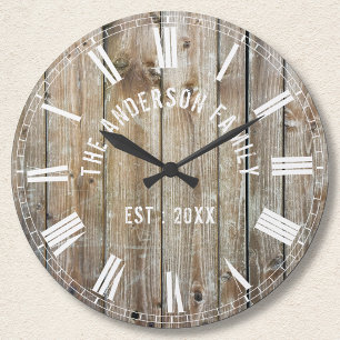 Reloj Redondo Mediano Personalizado Planchas Rústicas Madera Nombre Fami