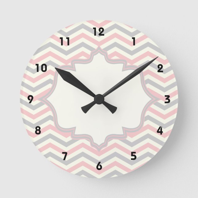 Reloj Redondo Mediano Personalizado rosado, gris, de marfil moderno del (Anverso)