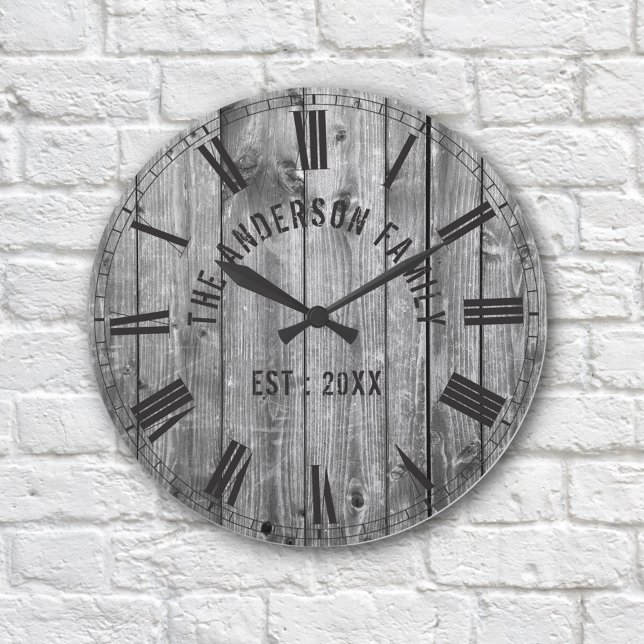 Reloj Redondo Mediano Personalizado Rústico De Madera Gris Nombre Famili (Subido por el creador)