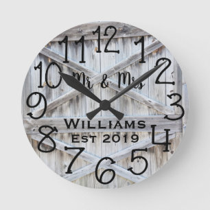 Reloj Redondo Mediano Personalizado Rústico Personalizado de Madera Gris