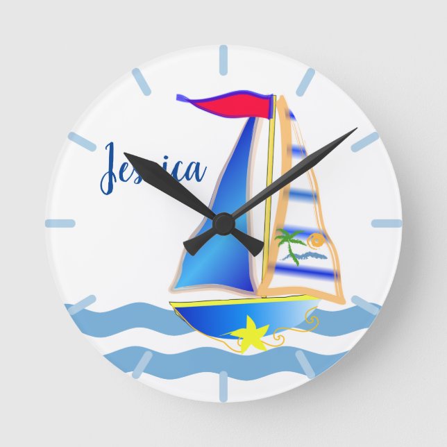 Reloj Redondo Mediano Personalizado Sunny Sailing Day (Anverso)