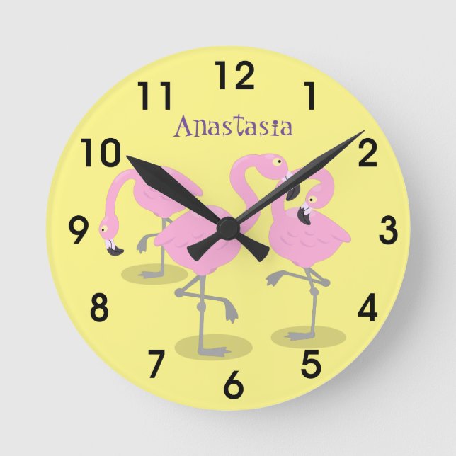 Reloj Redondo Mediano personalizado trío flamingo rosado ilustracion (Anverso)