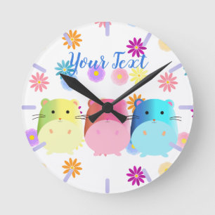 Reloj Redondo Mediano Personalizado Triple Cute Kawaii Hamsters