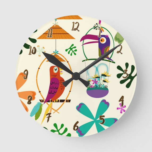 Reloj Redondo Mediano Personalizado tropical de las aves tiki personaliz (Anverso)