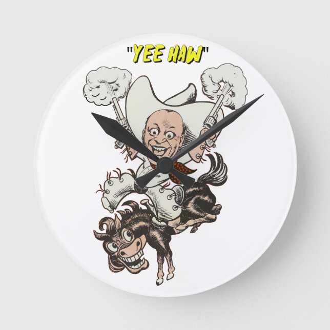 Reloj Redondo Mediano Personalizado vaquero disparando pistolas montando (Anverso)