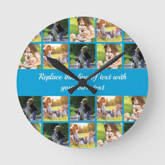 Reloj Redondo Mediano Personalizar el collage de fotografías y el texto (Anverso)