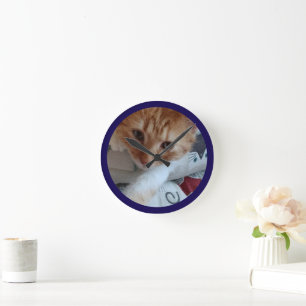 Reloj Redondo Mediano Personalizar texto de foto de gato