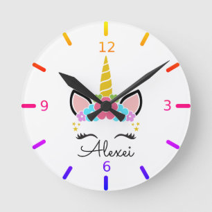 Reloj Redondo Mediano Personalize Your Own Colorful Floral Unicorn