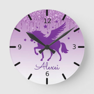 Reloj Redondo Mediano Personalize Your Own Magical Purple Unicorn