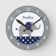 Personalized Blue and Gray Elephant Nursery Round