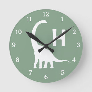 Reloj Redondo Mediano Personalized Brontosaurus Kids Wall Clock Sage Gre