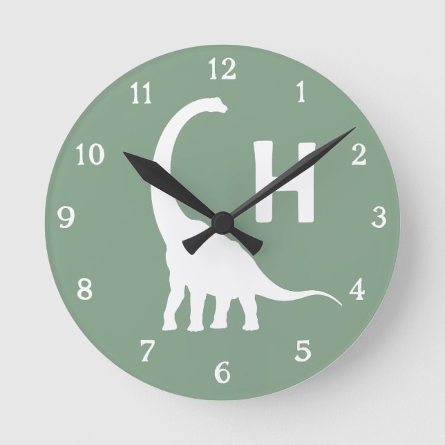 Reloj Redondo Mediano Personalized Brontosaurus Kids Wall Clock Sage Gre (Anverso)
