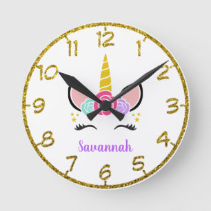 Reloj Redondo Mediano Personalized Colorful Floral Unicorn Round Clock