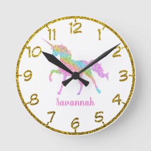 Reloj Redondo Mediano Personalized Colorful Unicorn Round Clock