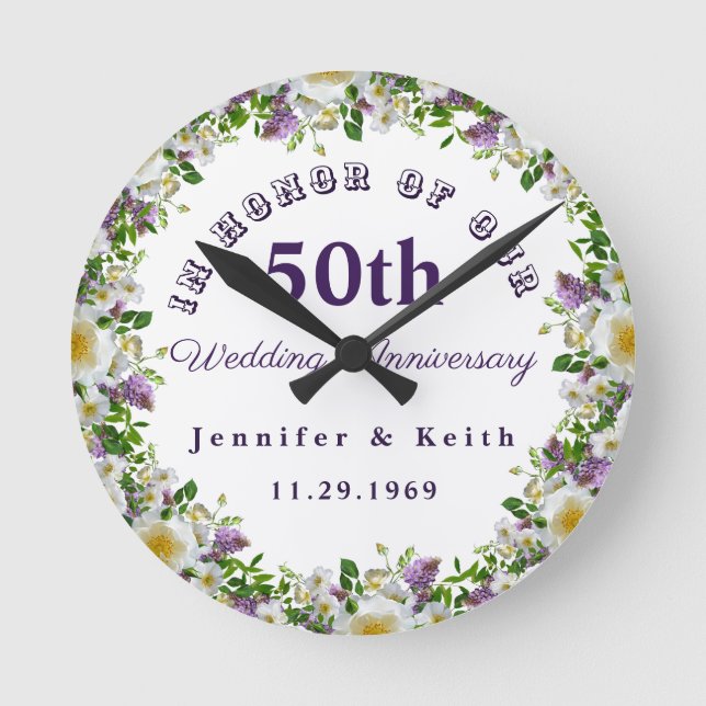 Reloj Redondo Mediano Personalized Couples 50th Wedding Anniversary (Anverso)