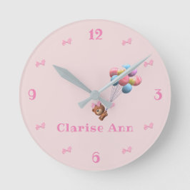 Reloj Redondo Mediano Personalized Cute Bear and Balloons