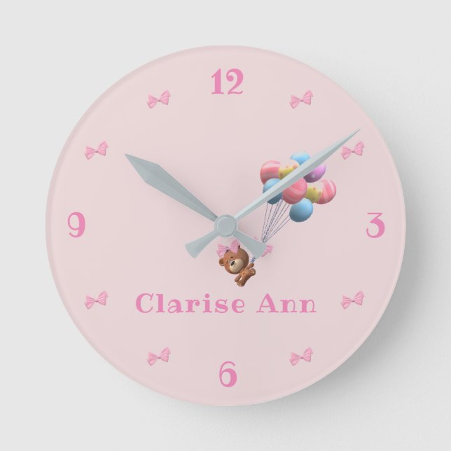 Reloj Redondo Mediano Personalized Cute Bear and Balloons (Anverso)