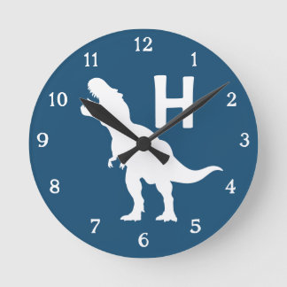 Reloj Redondo Mediano Personalized Dinosaur Kids Wall Clock Blue T-Rex