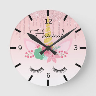 Reloj Redondo Mediano Personalized Floral Sleeping Unicorn