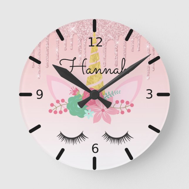 Reloj Redondo Mediano Personalized Floral Sleeping Unicorn (Anverso)