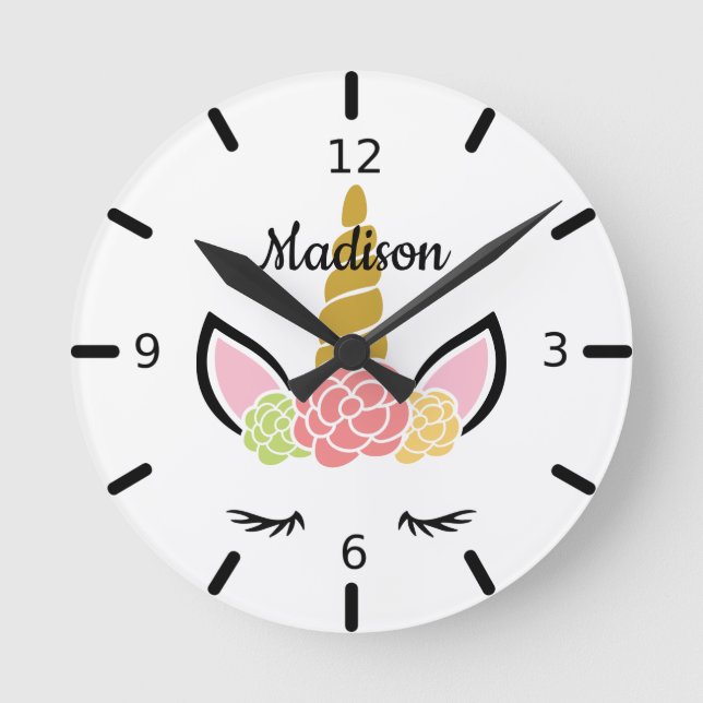 Reloj Redondo Mediano Personalized Floral Sleeping Unicorn (Anverso)