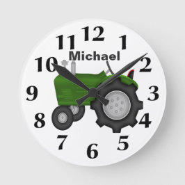 Reloj Redondo Mediano Personalized Green Tractor Wall Clock