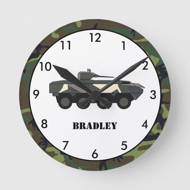 Reloj Redondo Mediano Personalized Military Tank Camo Round Clock (Anverso)