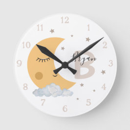 Reloj Redondo Mediano Personalized Moon Nursery Wall Clock Neutral Beige