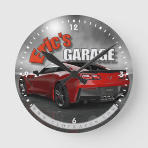 Reloj Redondo Mediano Personalized Name Corvette Garage Clock