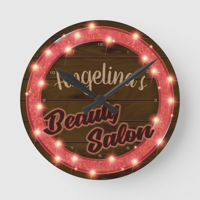 Reloj Redondo Mediano Personalized NAME Neon Beauty Salon Custom Shop (Anverso)