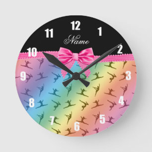 Reloj Redondo Mediano Personalized name rainbow gymnastics pink bow