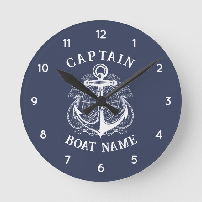 Reloj Redondo Mediano Personalized Nautical Captain Boat Name Anchor (Anverso)