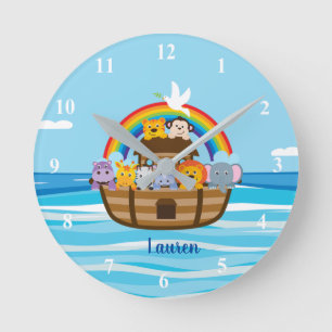 Reloj Redondo Mediano Personalized Noah's Ark Nursery Wall Clock