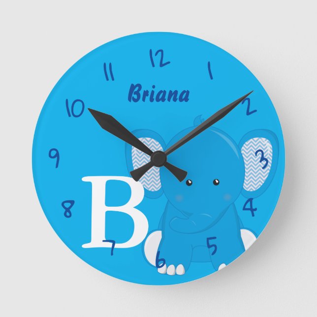 Reloj Redondo Mediano Personalized Nursery Blue Round Clock (Anverso)