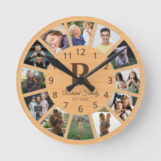 Reloj Redondo Mediano Personalized Photo & Name Of Family With Pictures