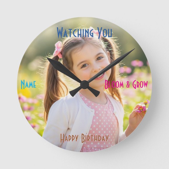 Reloj Redondo Mediano Personalized Photo & Text Custom Birthday Gift (Anverso)