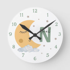 Reloj Redondo Mediano Personalized Sage Green Moon Nursery Clock Custom