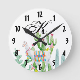 Reloj Redondo Mediano Personalized Wall Clock Boho Llama Bohemian Cacti