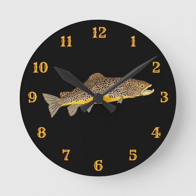 Reloj Redondo Mediano Pesca de trucha marrón (Anverso)