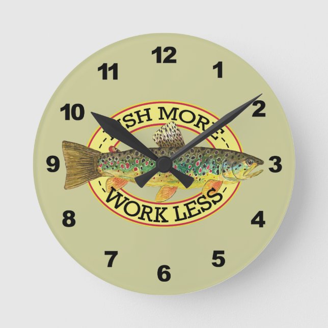 Reloj Redondo Mediano Pesca de trucha marrón (Anverso)