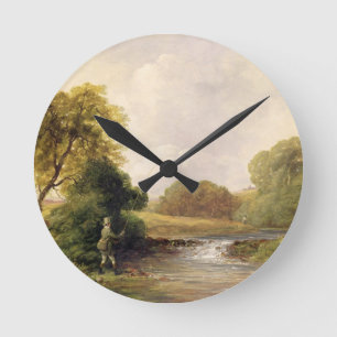 Reloj Redondo Mediano Pesca: Jugando un pescado (aceite en lona)