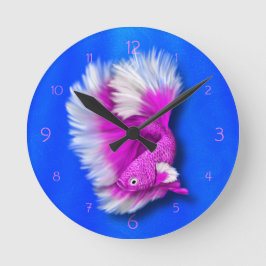 Reloj Redondo Mediano Pescado blanco y rosa caliente de los siameses