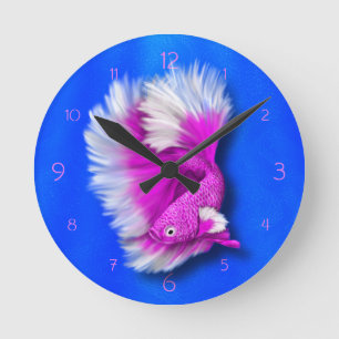 Reloj Redondo Mediano Pescado blanco y rosa caliente de los siameses